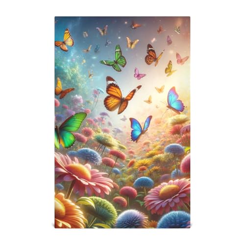 ODAWA Flowers Butterfly Dish Towels Kitchen Dishcloth Towels Decoration Hand Towels, Set of 4