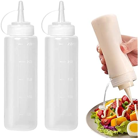 Abnaok 8oz Food Grade Plastic Squeeze Condiment Bottles with Cap for Sauce Bottle Seasoning Dispensers (2pcs) Cover