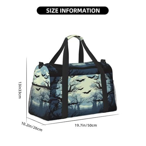 Travel Duffel Bag For Men Women, Halloween Moon Forest Tree Bats Carry On Sport Gym Bag With Shoulder Strap Lightweight Waterproof Weekender Bag Overnight Bag4