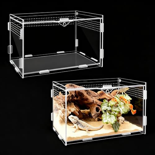 ZHITENG 360 °Caixa de répteis acrílica, 20 x 12 x 12 cm, terrestre transparente, estojo de plástico respirável para criação de répteis, ideal para aranhas, lagartos, escorpiões mílpe
