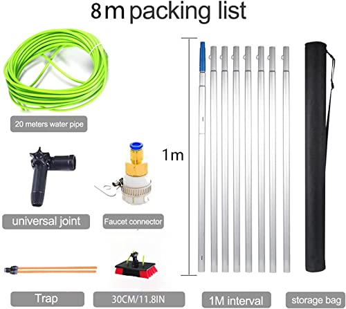 Kit de cepillo telescópico para limpieza de ventanas, poste extensible de 8 m con cepillo de 30 cm para limpiar cristales y ventanas sin esfuerzo