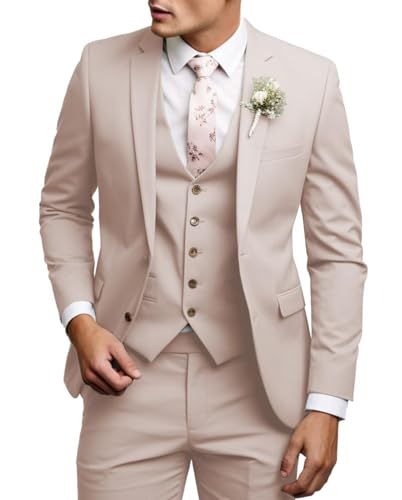 Men's Casual Suit 3 Pieces Slim Fit Wedding Tuxedo Suit Notch Lapel Blazer Vest Pants Formal Business Suits for Men