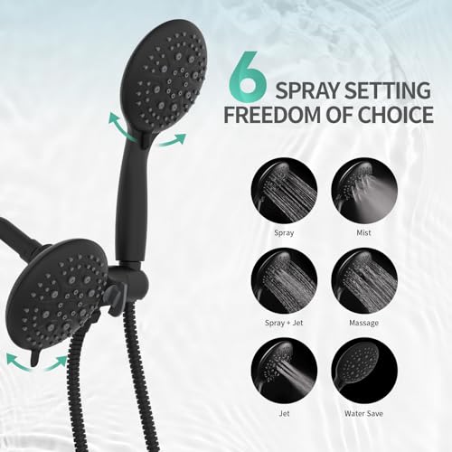 SR SUN RISE Shower System with Tub Spout, 35-Function Dual 2-in-1 Tub and Shower Faucet Combo Set, Single-Handle Tub and Shower Trim Kit, Patented 3-Way Diverter Matte Black(Valve Included)