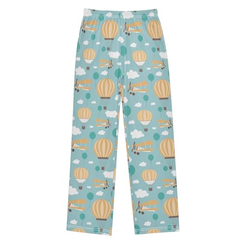 Aircraft Hot Air Balloon Cloud Boys Long Pants Soft Trousers Elastic Waist Kids Lounge Bottoms with Pockets S-XL