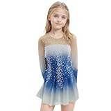 LIUHUO Eiskunstlauf-Kleid für Mädchen, Wettkampf-Performance, Kinder und Erwachsene, acht Farbverläufe, blau, 7-10 Jahre
