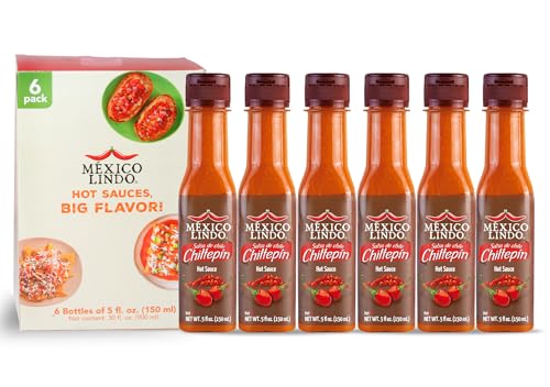Image of Mexico Lindo Chiltepin Hot Sauce | 14,200 Scoville Level | Traditional Spicy Flavor | 5 Fl Oz Bottles (Pack of 6)