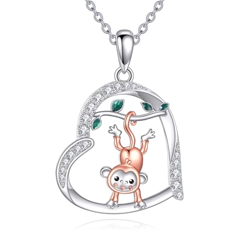 Image of Heart Necklace 925 Sterling Silver Animal Pendant Cute Heart Jewelry Gifts for Women Animal Lover