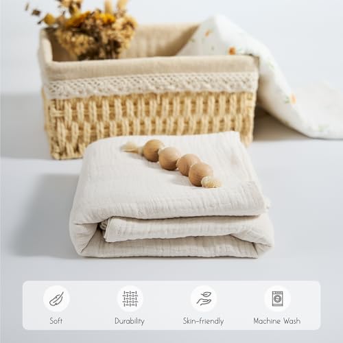 Image of Meracorallo Muslin Swaddle Blanket, 100% Cotton Receiving Blanket Soft and Breathable Swaddle Wrap for Baby Boys and Girls, Cream