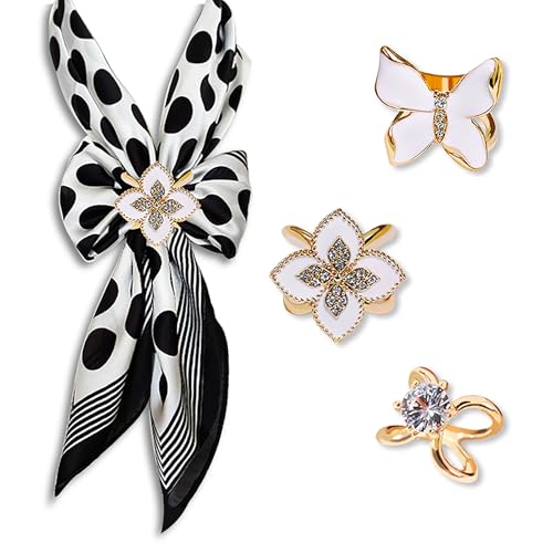 Image of 3pcs Elegant Rhinestone Daisy FLowers Scarf ring Buckle for Lady Heart Crystal Rhinestone Scarves Clip Buckle for women