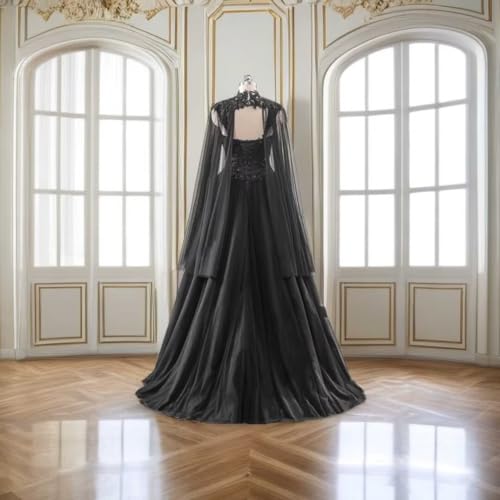 TRHTX Gothic Black Wedding Dresses for Bride Lace Appliques Bridal Gowns Tulle Wedding Gowns3