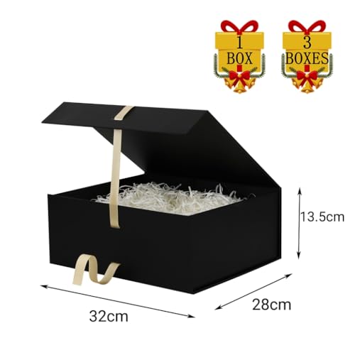 Miniatura 2 de Caja De Regalo Grande Negro Con Tapa 32x28x13,5 Cm, Caja Para Regalo Empaque Cumpleaños, Caja De Zapatos Al Por Mayor, Navidad Incluye Relleno De Papel Triturado, Tarjeta De Sobre Y Cinta
