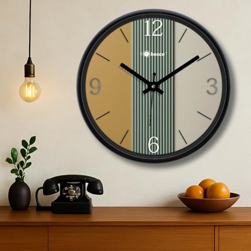 Image of Bosco Decorative Non Ticking Silent, Multicolour with Black Frame 30 CM, Modern Design Round Wall Clock for Home, Living Room, Bedroom, Office and Kitchen | BWC-1602