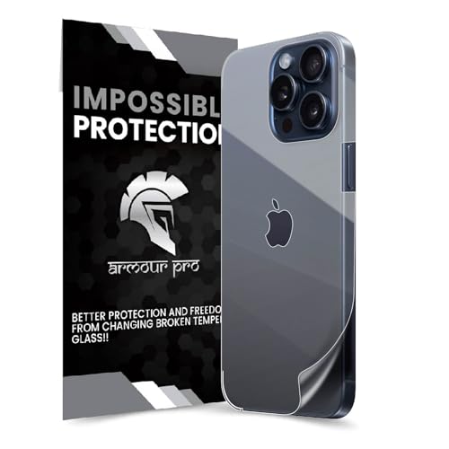 Image of ArmourPro Back Screen Protector for iPhone 15 Pro Max, Premium Ultra Thin TPU Back Membrane Guard, Bubble-Free, Edge to Edge Coverage, Fingerprint Friendly | Crystal Clear, 1 Pack