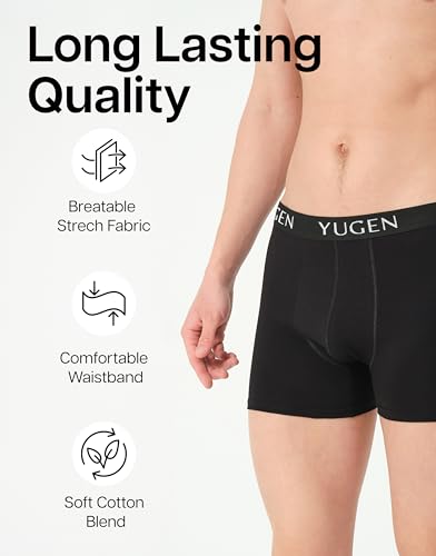 YUGEN Men's Cotton Boxer Briefs Boxers for Men Soft and Breathable Cotton Underwear Moisture Wicking Every Day3
