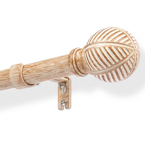 DEFYNEE Gardinenstange in Holzoptik, ausziehbar, 76–152 cm – 25 mm, Metallkern mit Holzmaserung, Öse kompatibel, ausziehbare Stange für Fenster/Türen, Braun