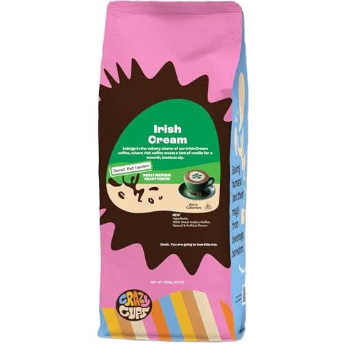 Crazy Cups Decaf Flavored Ground Coffee, Decaffeinated Irish Cream Coffee