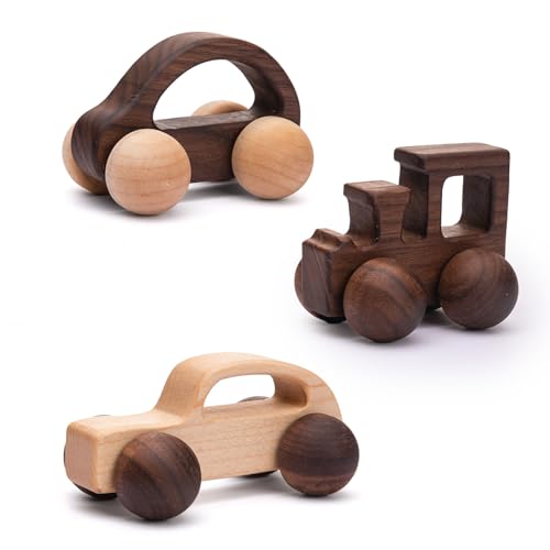 Image of 3PCS Wooden Baby Toys, Montessori Toys for Babies 0-6-12 Months, Baby Grasping Toys Push Car Toys for 1 Year Old Boy Birthday Gift,#2