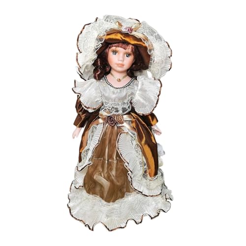 Amagogo Poupée de Collection en Porcelaine de 41 cm (16,14 Pouces), Adorable poupée décorative de Ancien en céramique, vêtue d'une Tenue pour la, Brun...