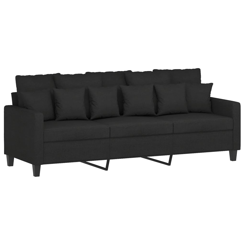 vidaXL Sofá de 3 Plazas, Asiento con Reposabrazos Respaldo, Sillón de Descanso Relax Televisión, Sofá Tapizado para Salón, Tela Negro