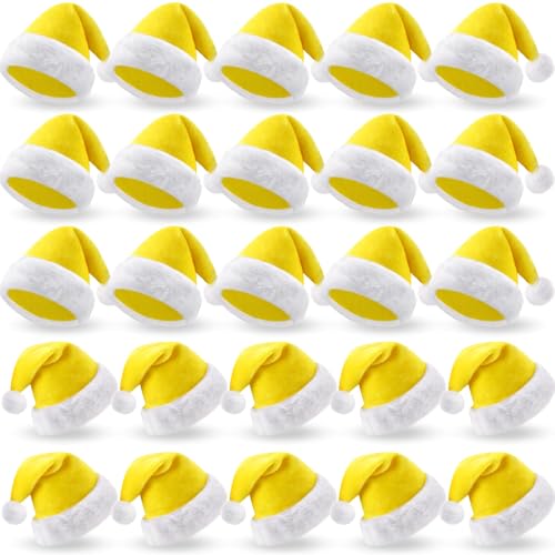 Image of 20 Pcs Santa Hats Bulk Plush Christmas Hats for Adults Women Men Holiday Party Costume(Yellow)