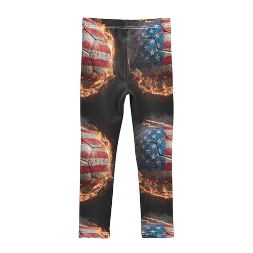 Football with an American Flag Girls Leggings Kids Yoga Pants Dance Active Tights 4T2