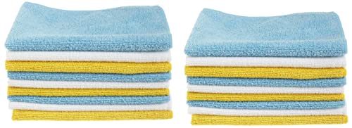 Image of AmazonBasics CW190423 Microfiber Cleaning Cloth - 222 GSM (Pack of 24), Blue and Yellow CW190423C Microfiber Cleaning Cloth - 222 GSM (Pack of 48)