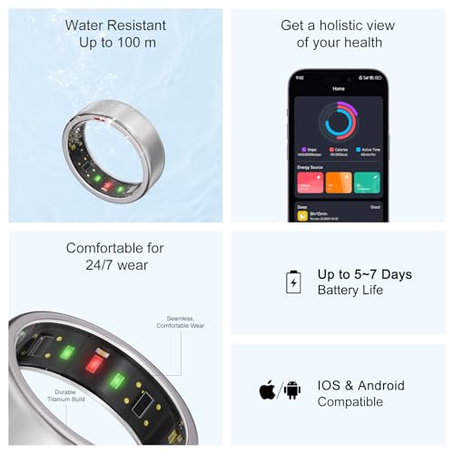 Image of POBOVi Ring OnePlus - Ultra-Thin Titanium Smart Ring - 7 Days Battery Life - Fitness /SPO₂ /Stress /HR /Sleep Skin Temperature Tracker - No App Fee - iOS&Android Compatible (Silver,Size 9)