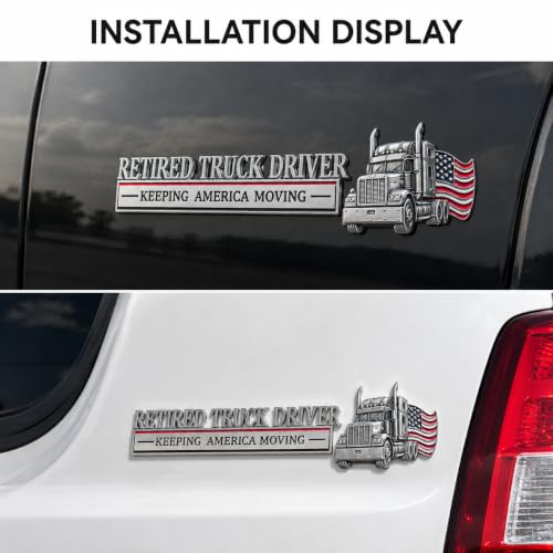 Image of Retired Truck Driver Car Emblem with US Flag Badge & Letter Decal Sticker
