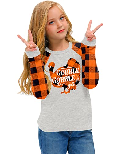 Image of BesserBay Girl's Christmas Buffalo Plaid Raglan Top Funny Holiday Graphic Shirt 4-14 Years