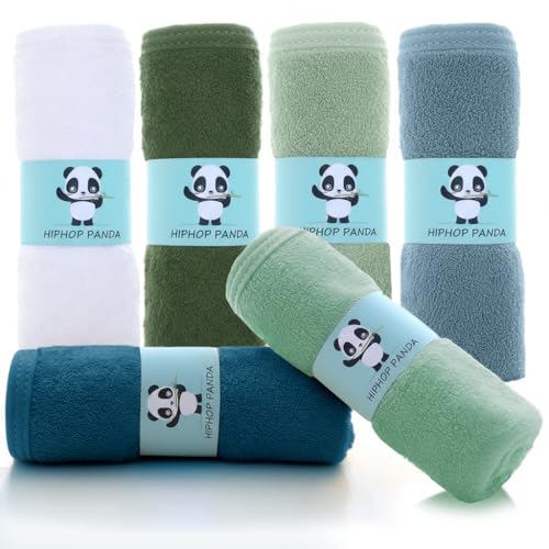 Image of HIPHOP PANDA Baby Washcloths, Rayon Made from Bamboo - 2 Layer Ultra Soft Absorbent Newborn Bath Face Towel - Reusable Baby Wipes for Delicate Skin - Sage and Teal, 6 Pack