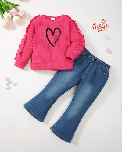 Image of Baby Toddler Girl Clothes Outfits Kids Sweatshirt Jeans Set Denim Pants Little Girls Clothes Toddler Outfit for Girls