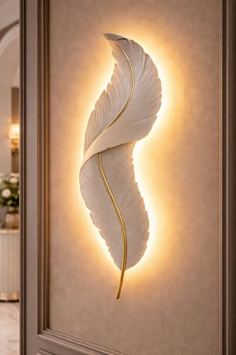 Image of Modern Decorative 3-Color LED Warm White, Natural White & Cool White LED Feather Design Wall Lamp Sconce for Living Room, Bedroom, Hallway, Hotel, Staircase, Drawing Room, Restaurant, Reception