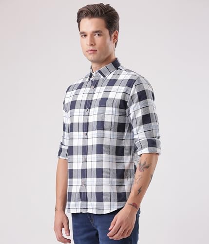 Image of TURMS Men's Casual Checks Shirts, Odor Control, Moisture Wicking, Button Down Collar, Cool Tech Cotton Fabric, Tailored Fit, Full Sleeve