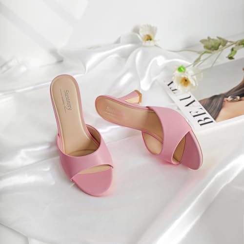 Image of Susanny High Heels for Women Pointed Open Toe Strappy Chunky Block Heels Ankle Strap Stiletto Kitten Heeled Sandals Wedding Bridal Party Prom Sexy Dress Shoes