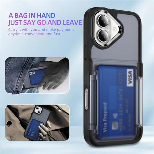 Image of KARWAN Shockproof Translucent Cardholder Back Case Cover Compatible with iPhone 16 Hybrid with Strong Minimalist Design (Black)
