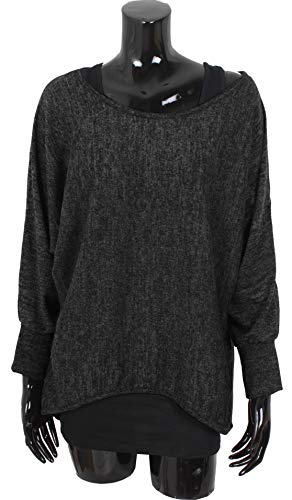 Emma & Giovanni - Damen Oversize Oberteile Tshirt/Pullover (2 Stück) / Made In Italy, XL-XXL, Schwarz