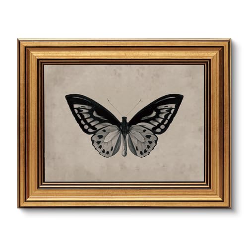 Image of VIYYIEA Vintage Gold Framed Wall Art for Living Room, Black Butterfly Canvas Prints Home Decor, Halloween Gothic Painting Picture, Bedroom Wall Decor Gifts for Friends or Family -(10L x 8W)