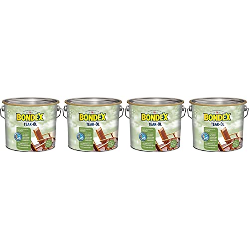 Bondex BigPack XL 330059 - Juego de 4 botes de aceite de teca y teca (2,50 l, incluye 1 metro plegable de Bondex