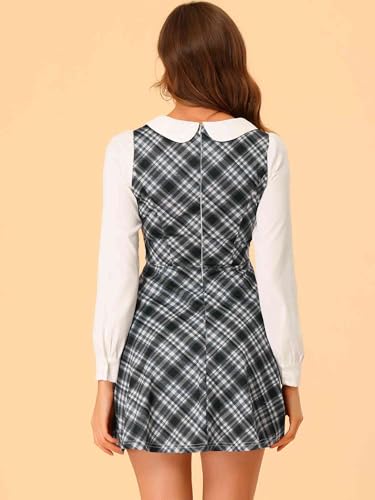 Image of Allegra K Women's Peter Pan Collar Contrast Color Button Decor A-Line Preppy Plaid Mini Dress