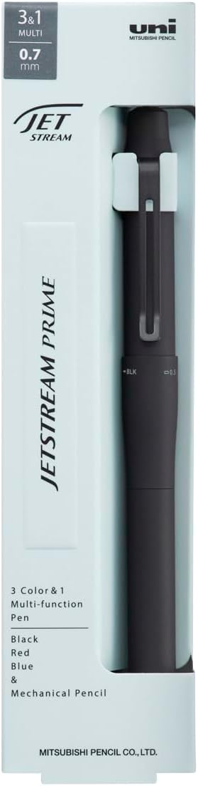 Uni Jetstream Prime 3&1 Multifunction Ballpoint Pen, Equipped with 0.7mm Oil-Based Ink (Black, Red, Blue), 0.5mm Mechanical Pencil, Metal Body, Black, MSXE455007.24