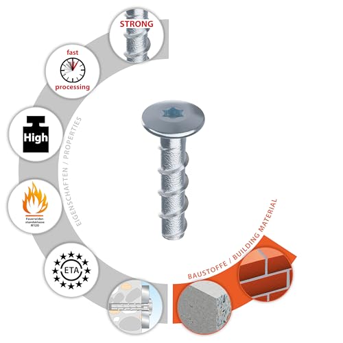 TOX Schraubanker Sumo Max 1 FK Speed 6x28 mm, Betonschraube aus verzinktem Stahl mit Flachkopf und geringer Bohrtiefe, schnelle Montage, bauaufsichtlich zugelassen, 100 Stück im Karton, 041101631
