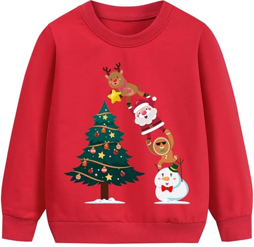 EULLA Sudadera Jersey de Navidad para niños y niñas, conjunto navideño, jersey navideño, Christmas Xmas, reno, Papá Noel, dinosaurio, ropa navideña 92 98 104 110 116 122, 92