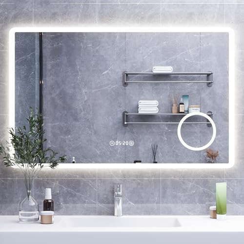 HySail Miroir Salle de Bain avec Eclairage, Miroir en Argent Haute Définition 5mm, 3 Températures de Couleur et Luminosité Réglable, Miroir Mural avec Interrupteur Tactile, Anti-Buée, Rectangulaire