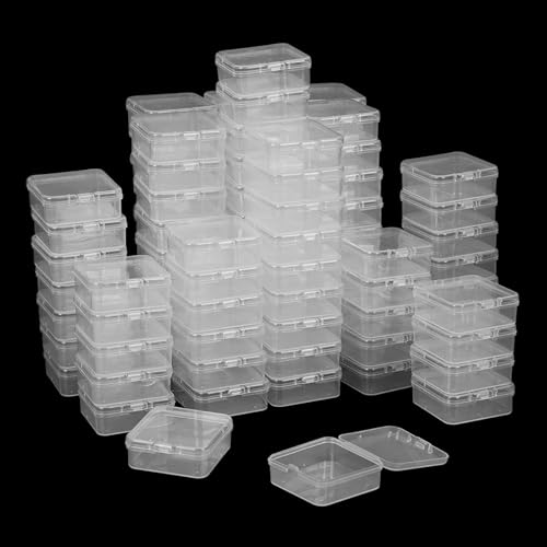 Image of AQQHSAIN 100 Pieces Transparent Boxes with Hinged Lid Clear Plastic Beads Storage Containers Box Mini Square Arts Crafts Storage Boxes Organizers for Earplugs,Pins, Jewelry,Small Items