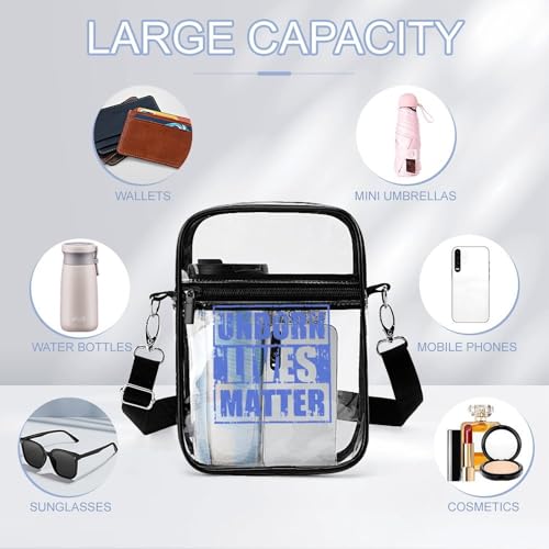 Unborn Lives Matter Clear Crossbody Bag Stadium Bag Adjustable Side Shoulder Bags Messenger Bag with 2 Compartments3