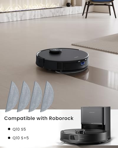 Image of 4-Pack Replacement mop Pads for Roborock Q10 S5 /Q10 S5+ Robot Vacuum - Machine Washable Microfiber Mop Cloths for Efficient Floor Cleaning Compatible with Single Vibrating Zone Mop Mount