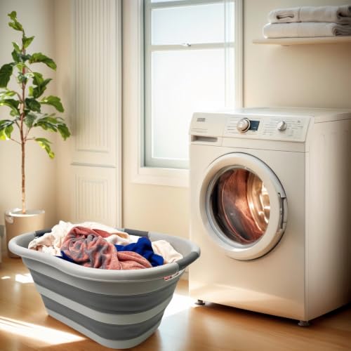 Image of SAMMART 40L (10.5 gallon) Set of 2 Collapsible Plastic Laundry Hamper - Foldable Pop Up Storage Container /Organizer - Portable Washing Tub - Space Saving Basket (2, Grey /Dark Grey)
