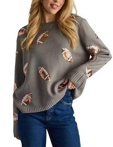SeekMe Womens Game Day Sweater Football Sequin Casual Oversized 2025 Fall Outfits Trendy Crewneck Knit Pullover Tops