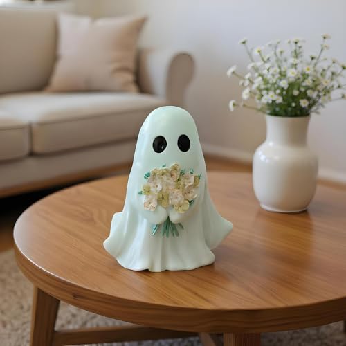 Statue de fantôme Halloween figurine en résine avec fleurs de table