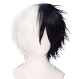 JoneTing Black and White Cosplay Costume Synthetic Short Natural Wavy Wigs Hair for Men